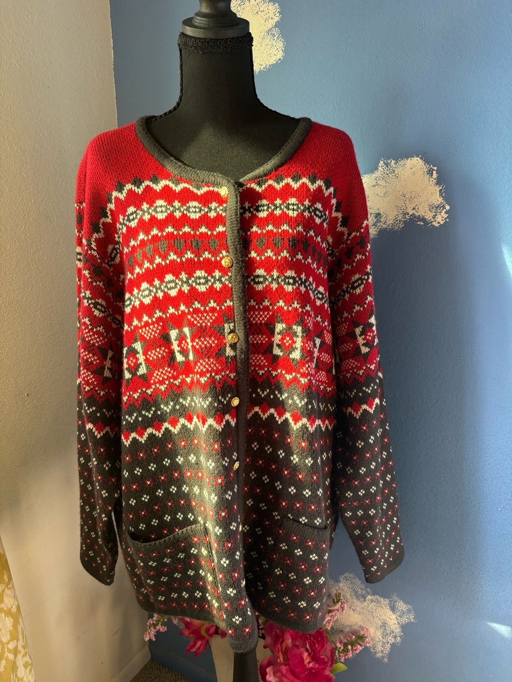 Liz Baker Cardigan Sweater, Nordic Fair Isle, Size 3X, NWT